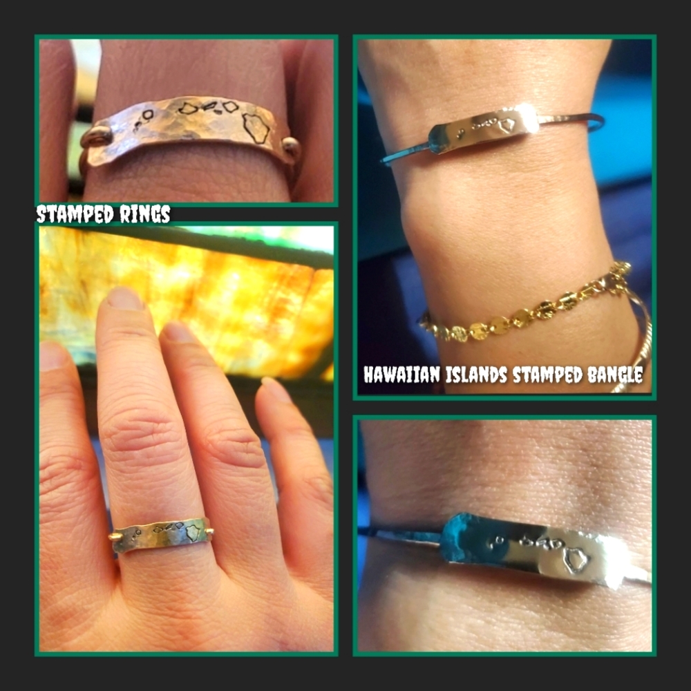 Hawaiian Island stamped ring or bangle set